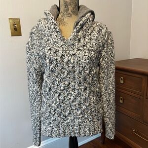 Grey and white Zara cable knit hoodie sweater